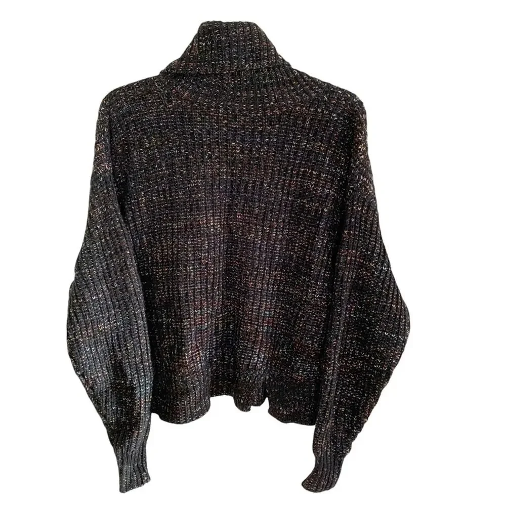 Leighton Chunky Knit Black Rainbow Confetti Turtleneck Large - Picture 2 of 8